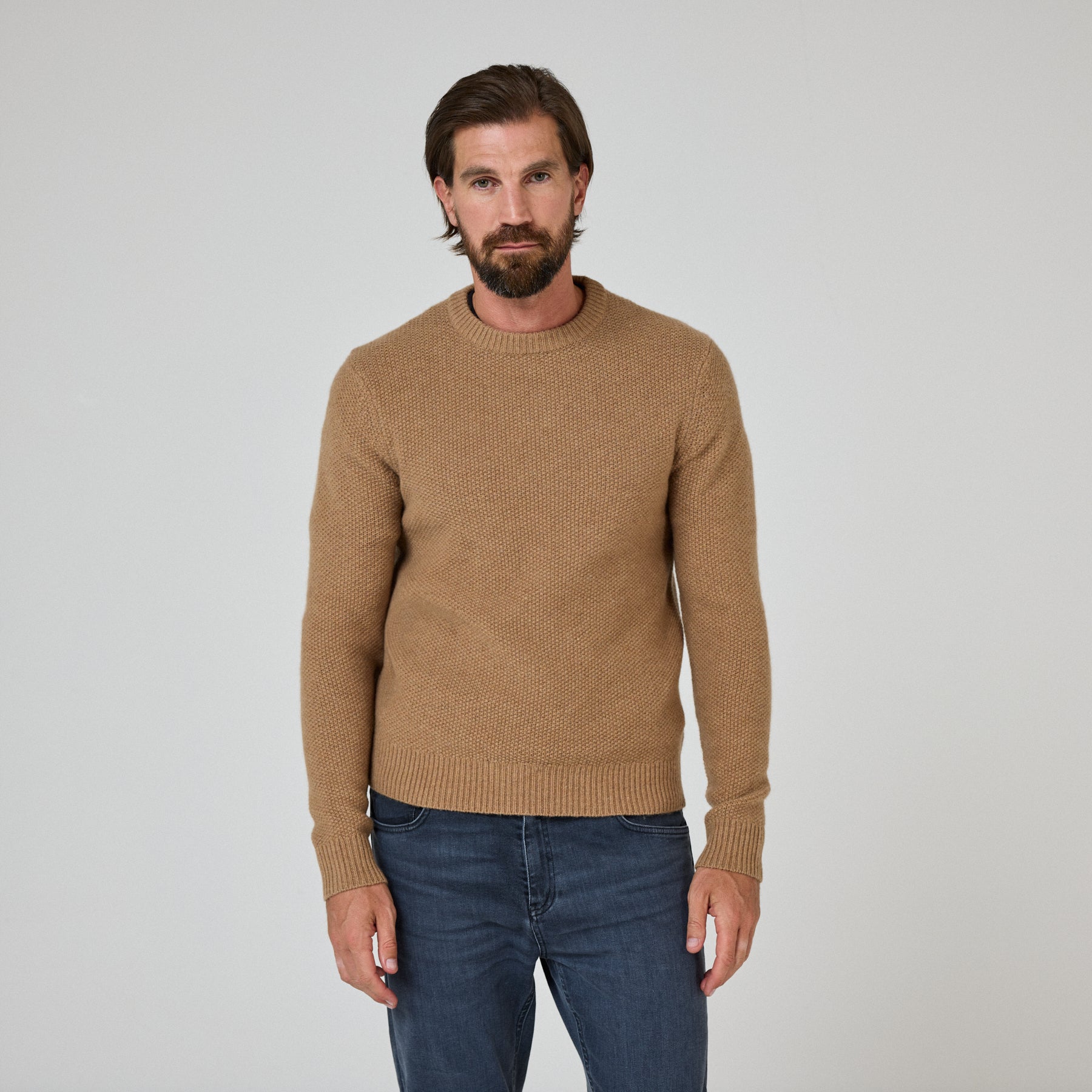 Lenarth Camel Wool Jumper Men's Knitwear Oliver Sweeney