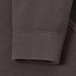 Closeup of Ribbed baseball collar, cuffs & hem