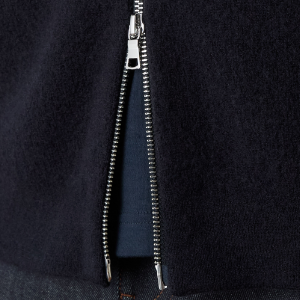 Closeup of Polished metal double zip