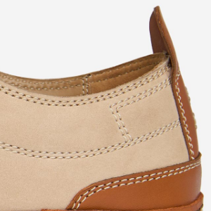 Closeup of Contrast leather heel counter & heel pull tabs