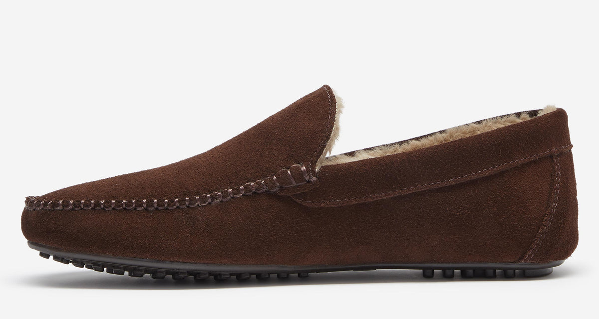 Mokkers Men's Oliver Wool-Lined Moccasin Slippers - Dark Camel, Size 9 US, Rubber Sole