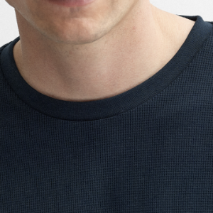 Closeup of Ribbed crew neck