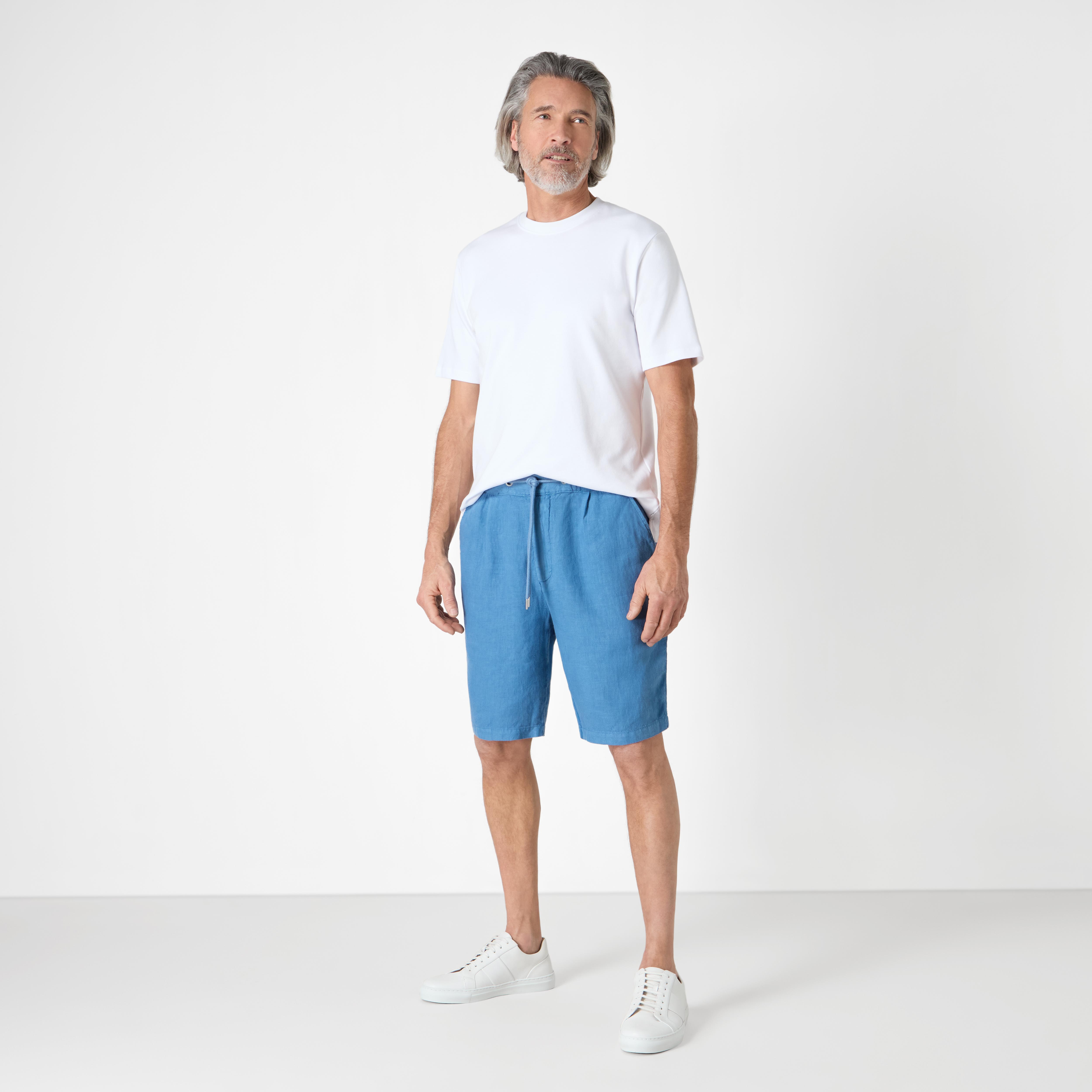 Malvern Mid Blue Linen Shorts | Men's Shorts | Oliver Sweeney