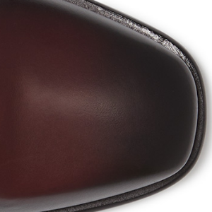 Closeup of Hand-burnished heel, quarter & toe