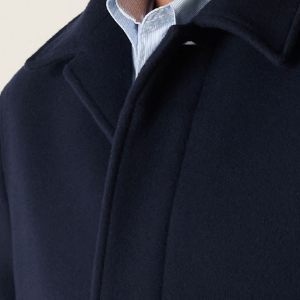 Closeup of Concealed placket with branded horn buttons