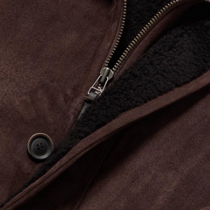 Closeup of Zip & branded horn button closure