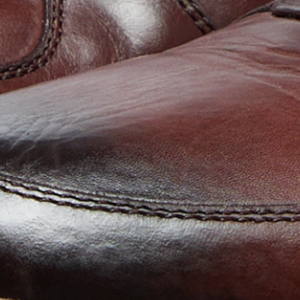 Closeup of Hand Antiqued Calf Leather Upper