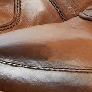 Closeup of Hand Antiqued Calf Leather Upper