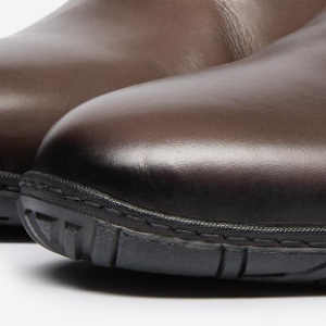 Closeup of Hand antiqued calf leather upper