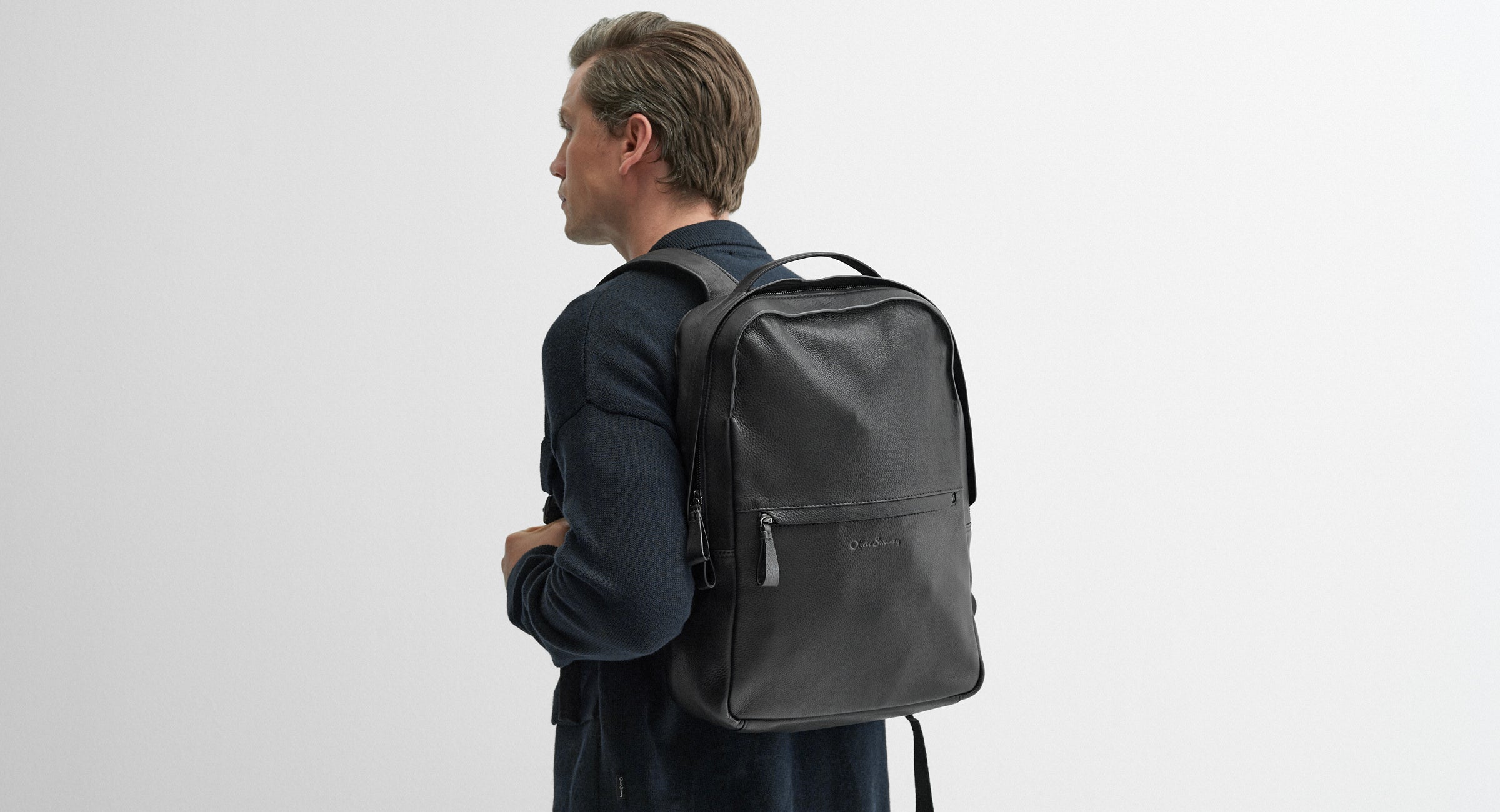 Ramsey Black Leather Backpack Men s Bags Oliver Sweeney