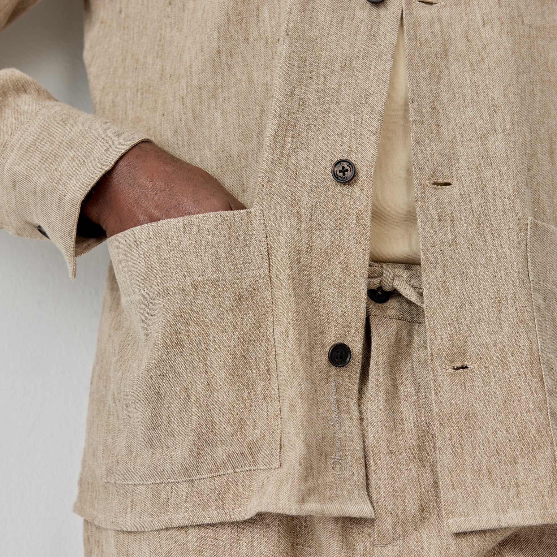 Rauceby Sand Linen Overshirt | Men's Shirts | Oliver Sweeney