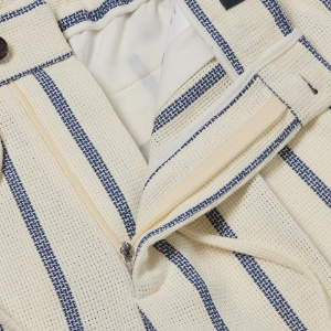 Closeup of Functional zip fly & button closure