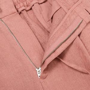 Closeup of Functional zip fly & button closure