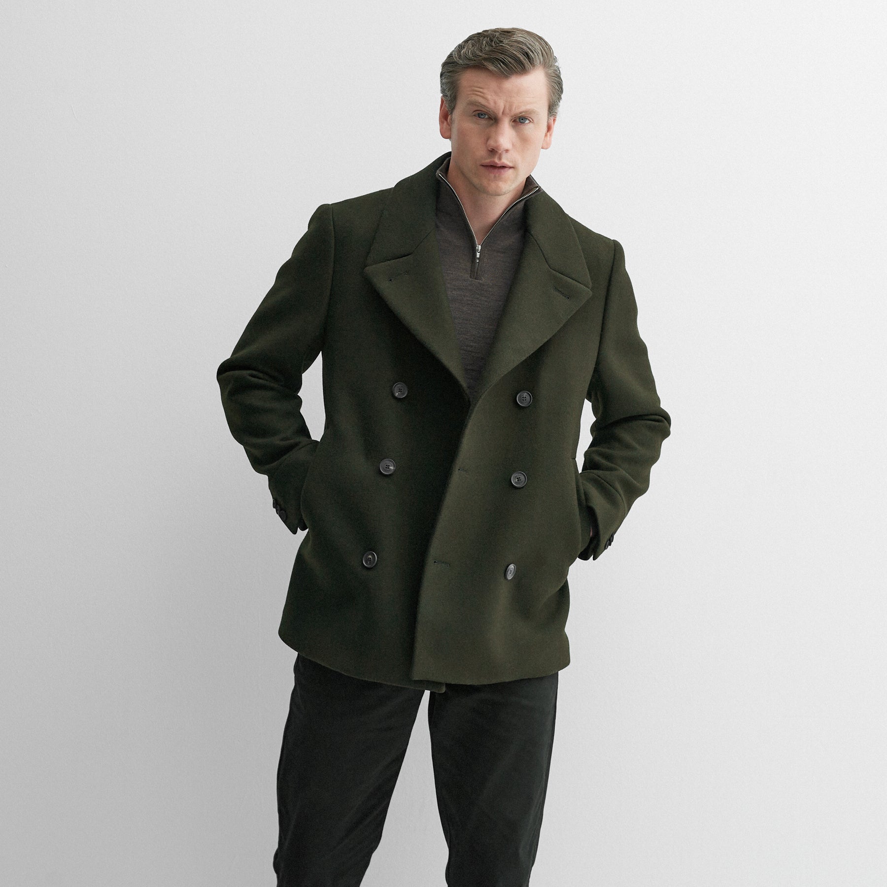 Shannon Khaki Wool Peacoat Men's Coats Jackets Oliver Sweeney