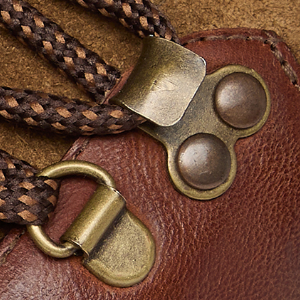 Closeup of Antiqued metal D-rings & ski hooks