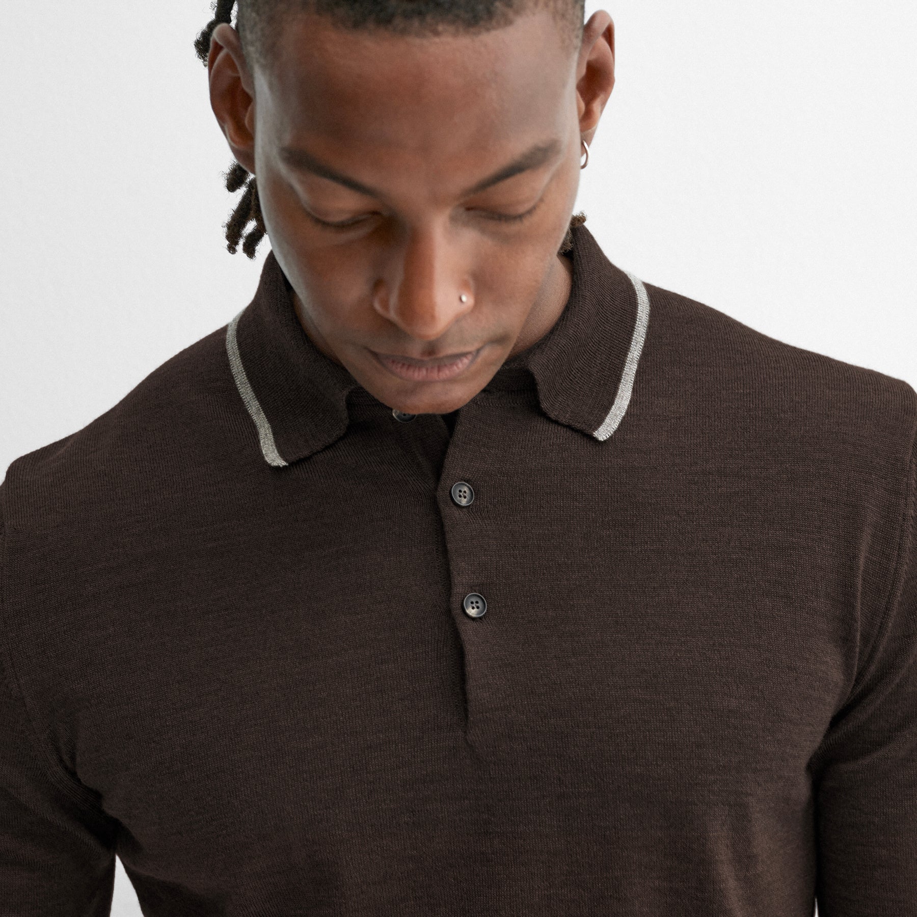 Sulby Chocolate Tipped Wool Shirt Men's Knitwear Oliver Sweeney