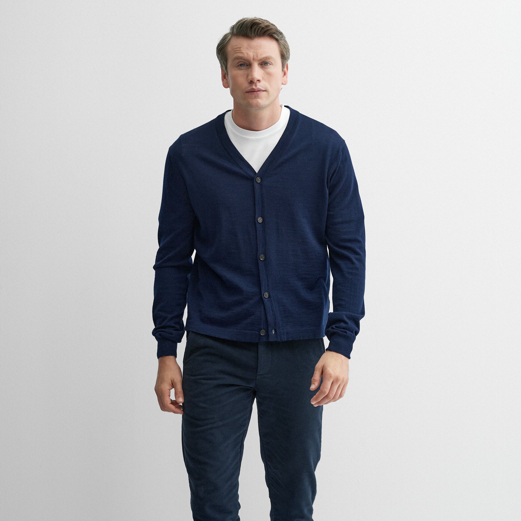 Trefecca Navy Wool Cardigan | Men