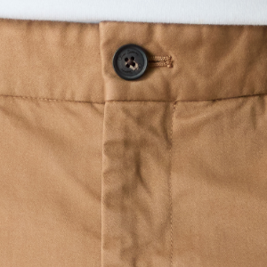 Closeup of Zip fly & branded horn buttons