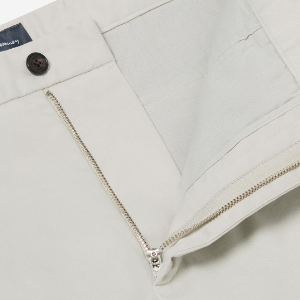 Closeup of Zip fly & branded horn buttons