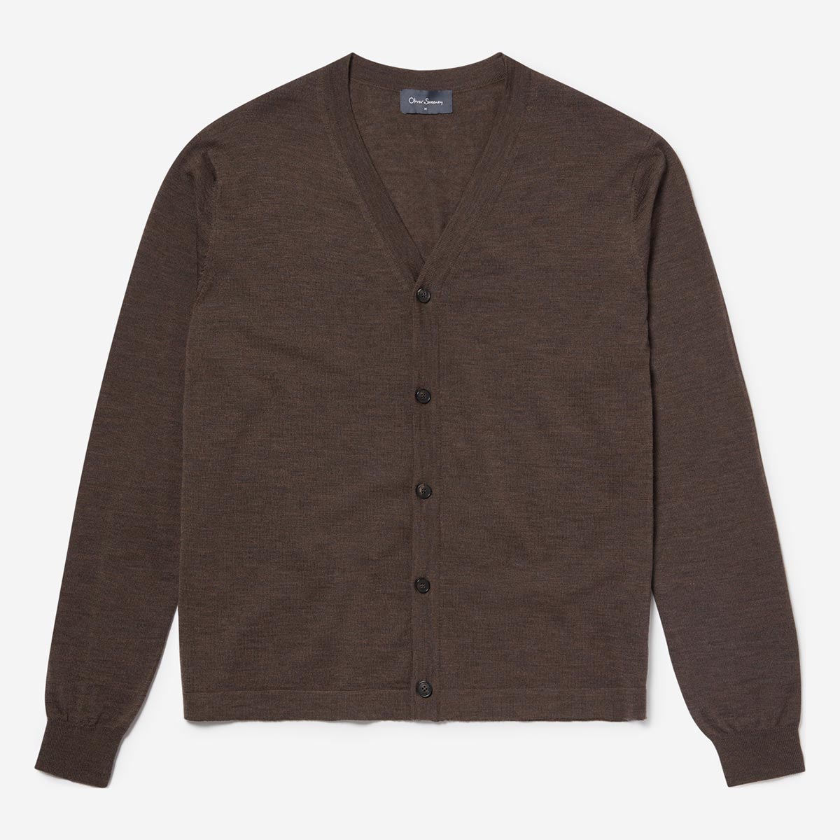 Trefecca Chocolate Wool Cardigan Men's Knitwear Oliver Sweeney