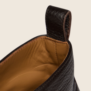Closeup of Deer leather heel pull tab