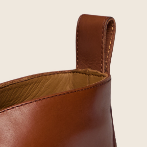 Closeup of Deer leather heel pull tab