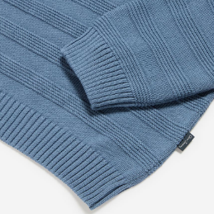 Closeup of Ribbed collar, cuffs & hem