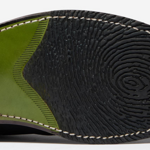 Closeup of Leather sole with rubber forepart