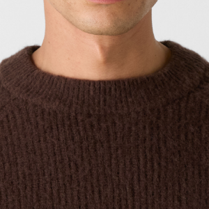 Closeup of Thick ribbed crew neck