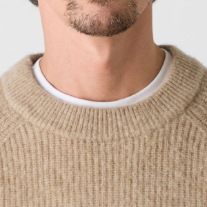 Closeup of Thick ribbed crew neck