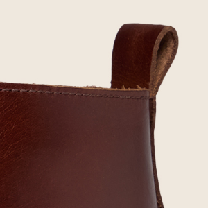 Closeup of Leather heel pull tab