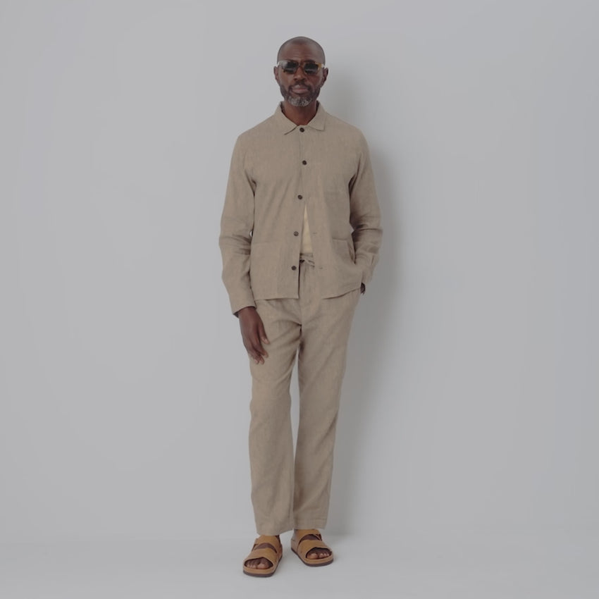Rauceby Sand Linen Overshirt | Men's Shirts | Oliver Sweeney