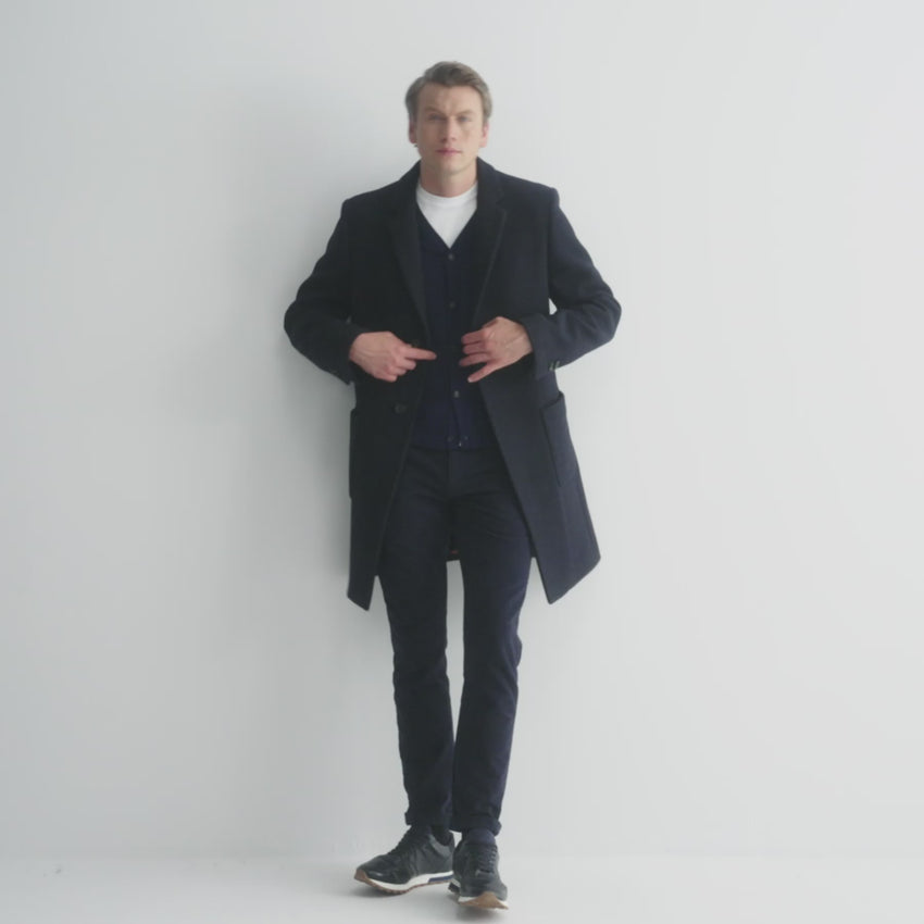 Eglinton Navy Check Overcoat | Men's Coats & Jackets | Oliver Sweeney