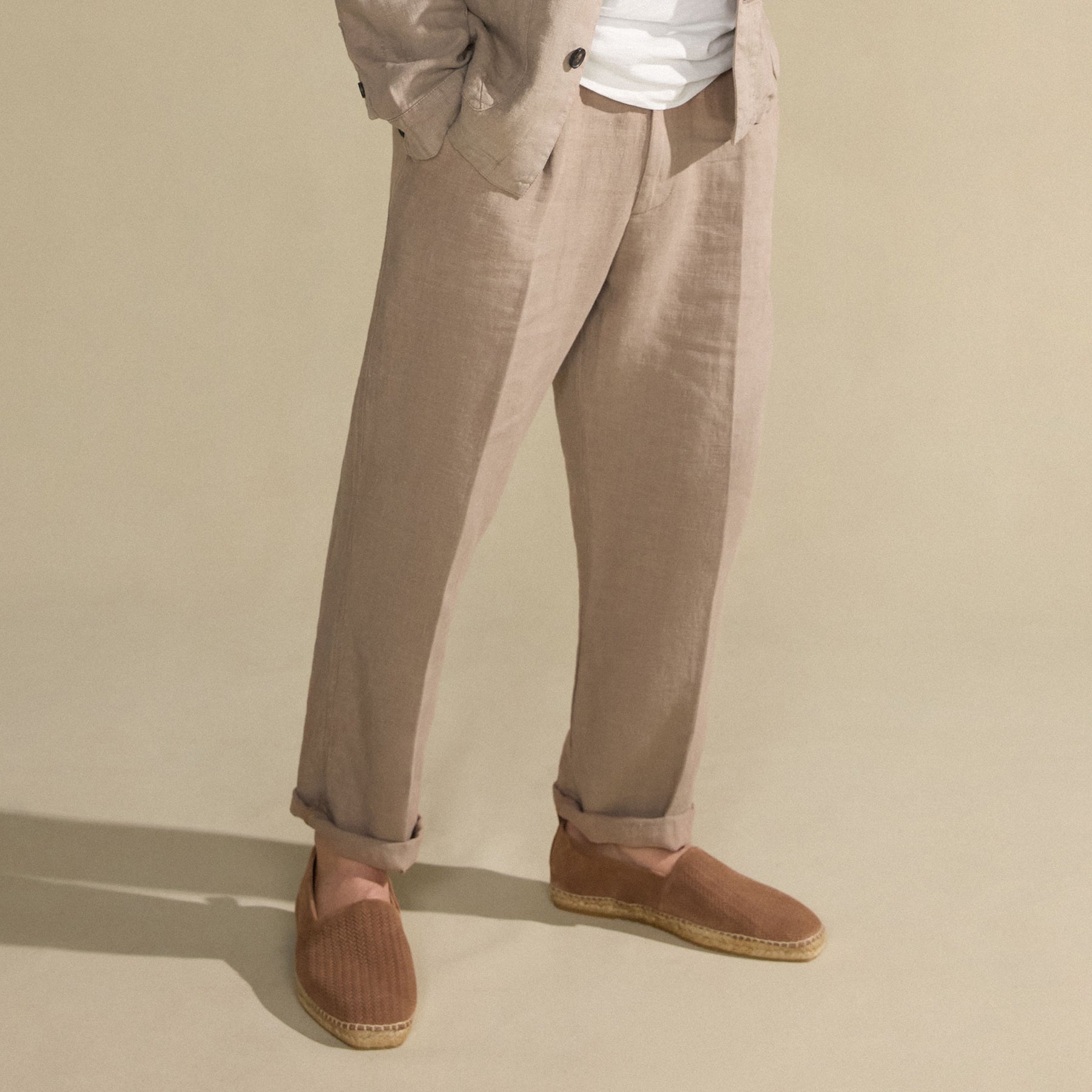 Woburn Biscuit Linen Trousers | Men's Trousers | Oliver Sweeney
