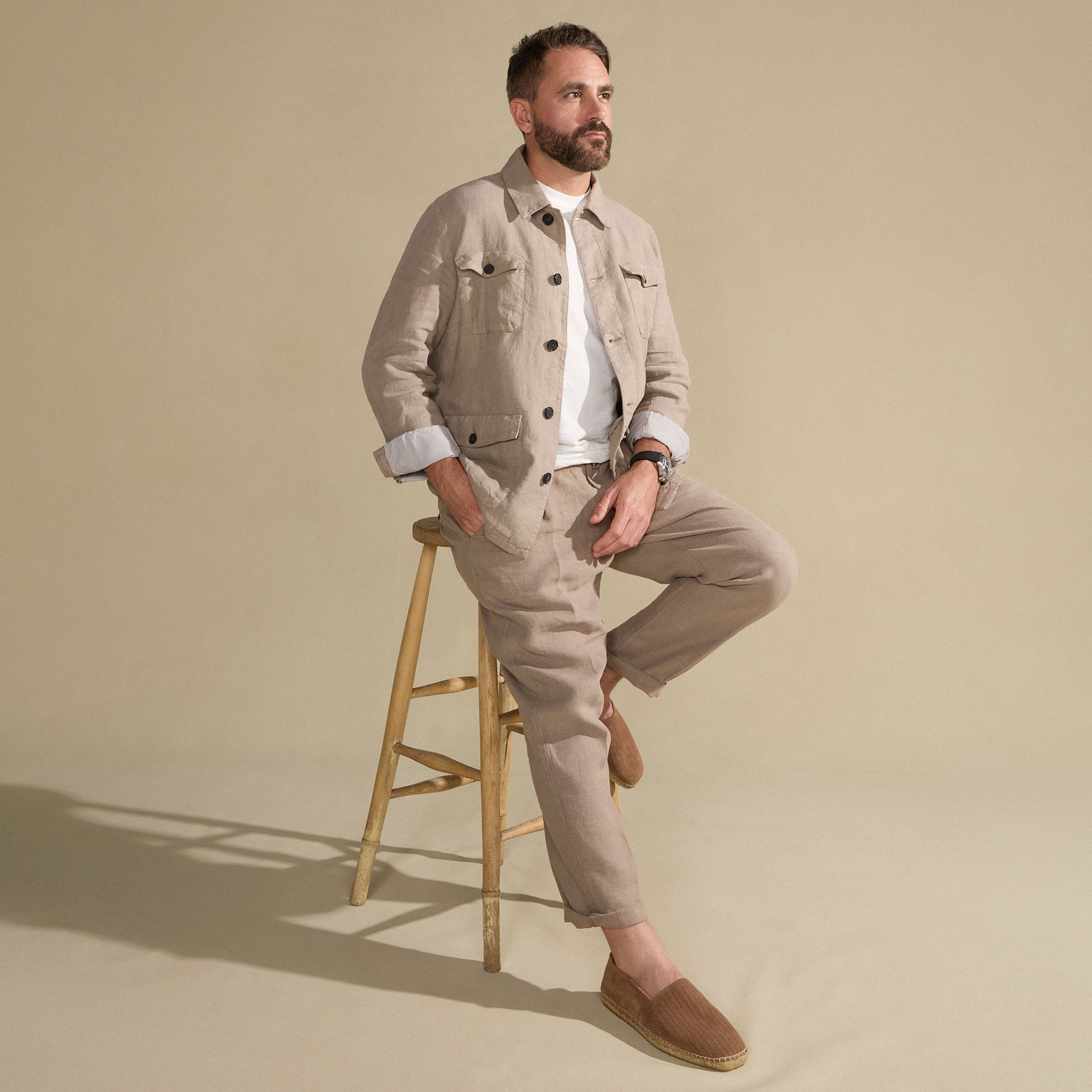 Woburn Biscuit Linen Trousers | Men's Trousers | Oliver Sweeney