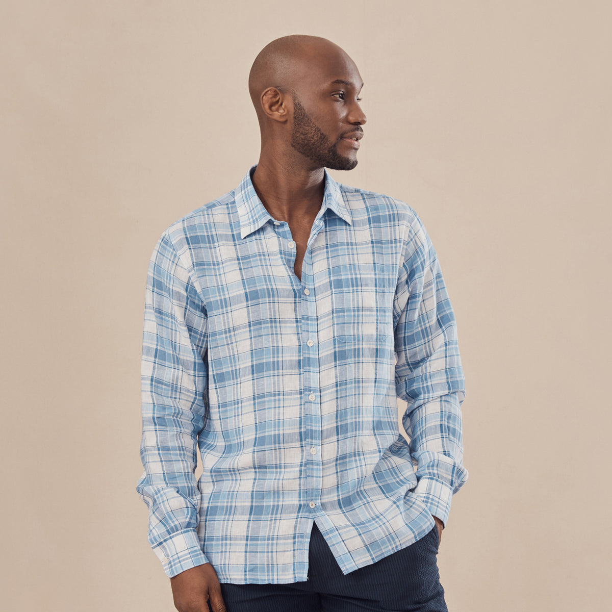Linhares Blue | Cotton Check Shirt | Men's Shirts | Oliver Sweeney