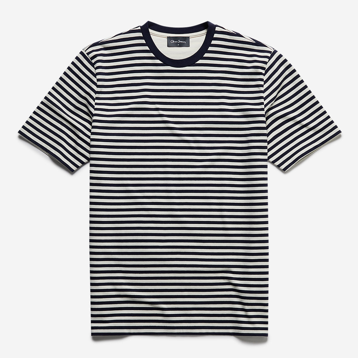 Markham Navy Stripe | Men's Cotton T-Shirt | Oliver Sweeney